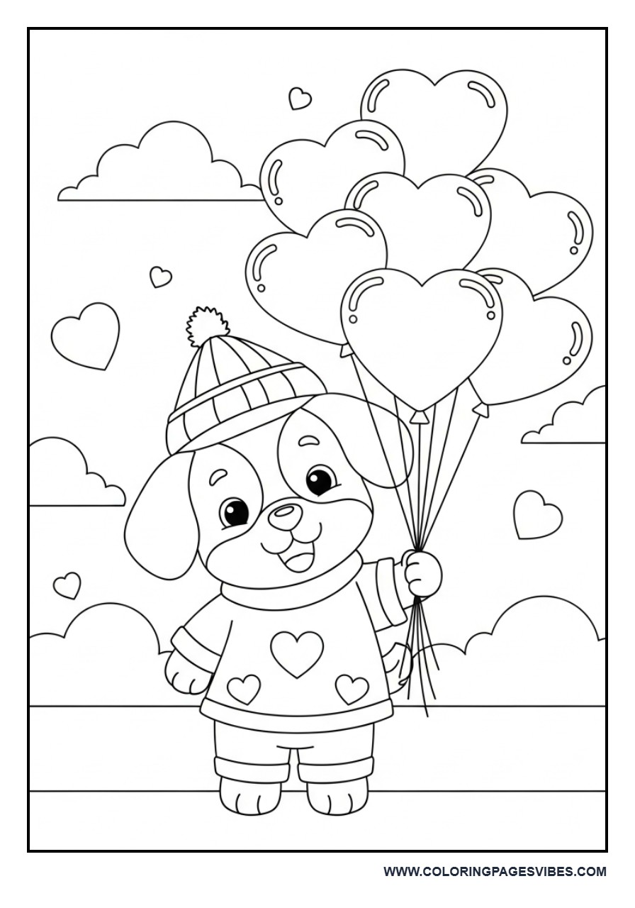 Dog with Heart Balloons