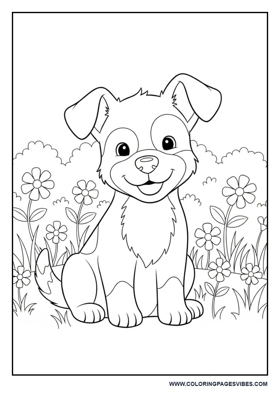 Puppy in Flower Field