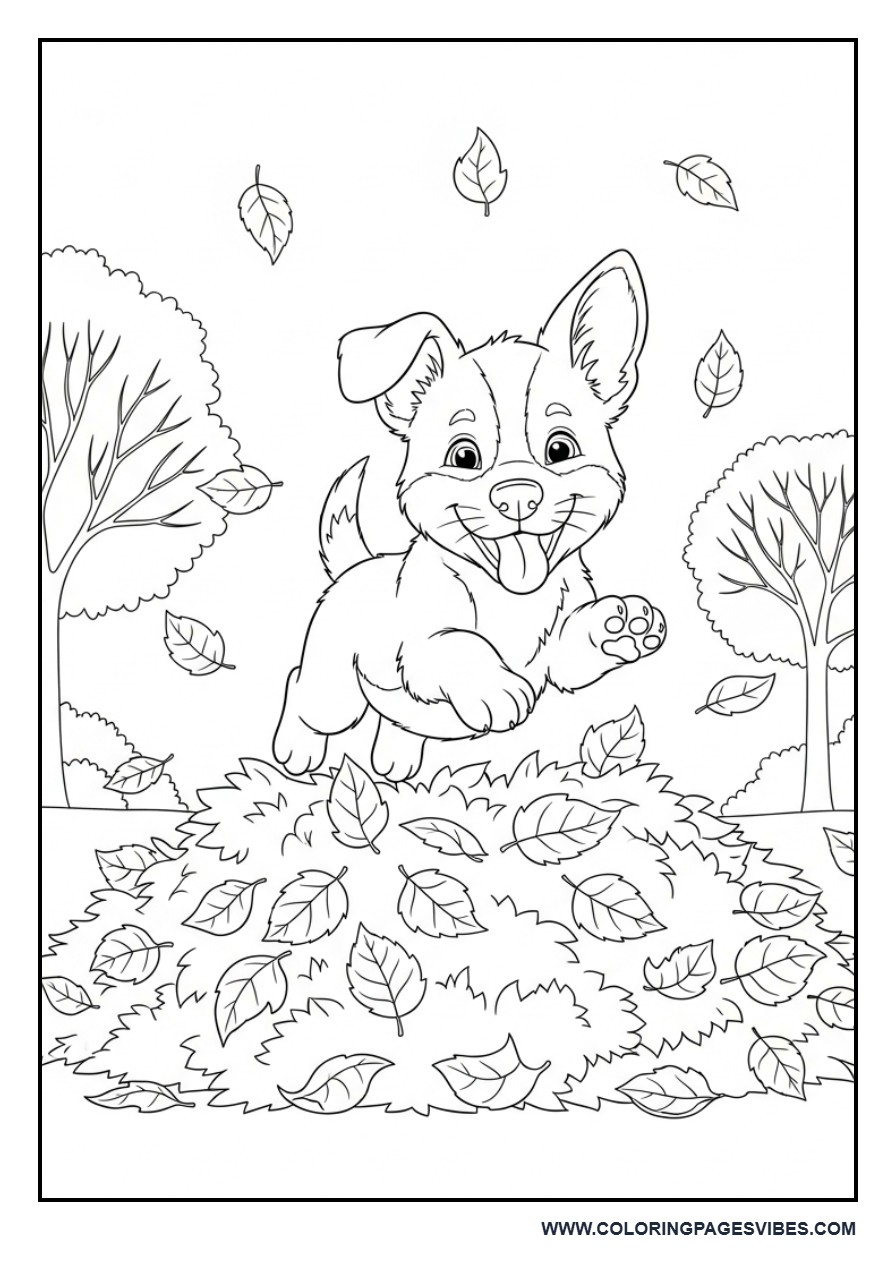 Puppy Playing in Leaves