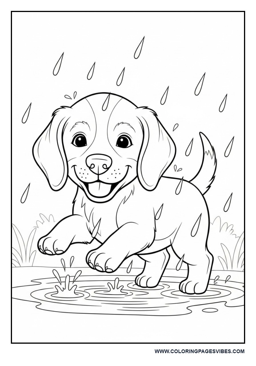 Puppy Playing in Rain