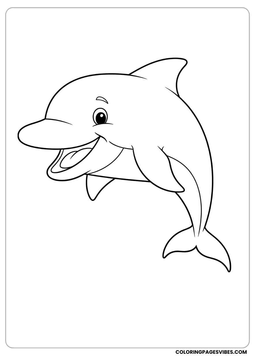 A Smiling Dolphin Jumping With Big Eyes Coloring Page