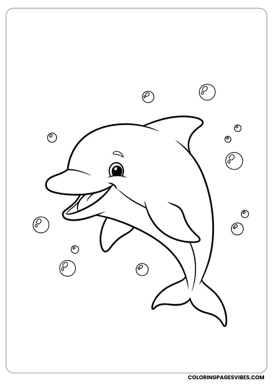 Cartoon Dolphin Smiling With Bubbles Coloring Page