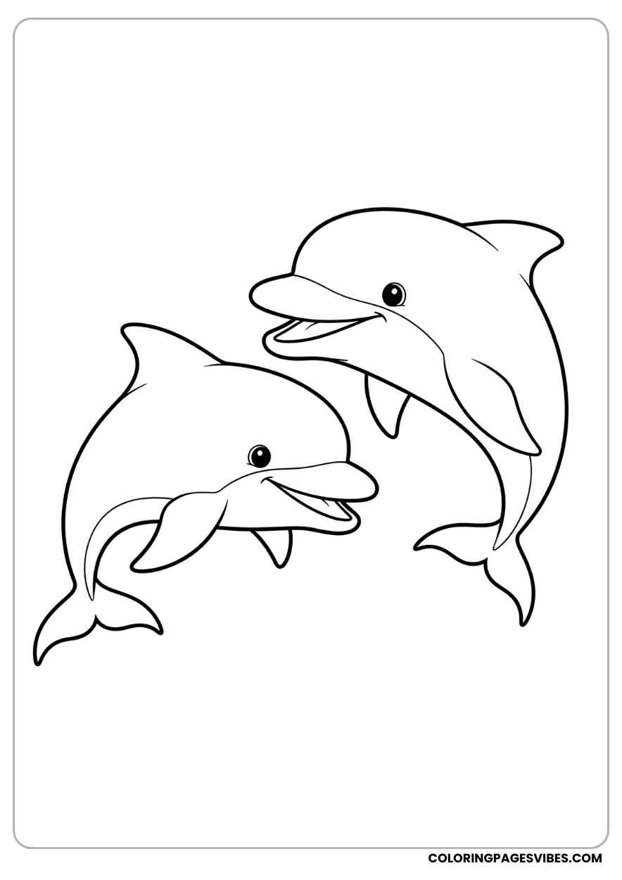 Two Cute Cartoon Dolphins Coloring Page