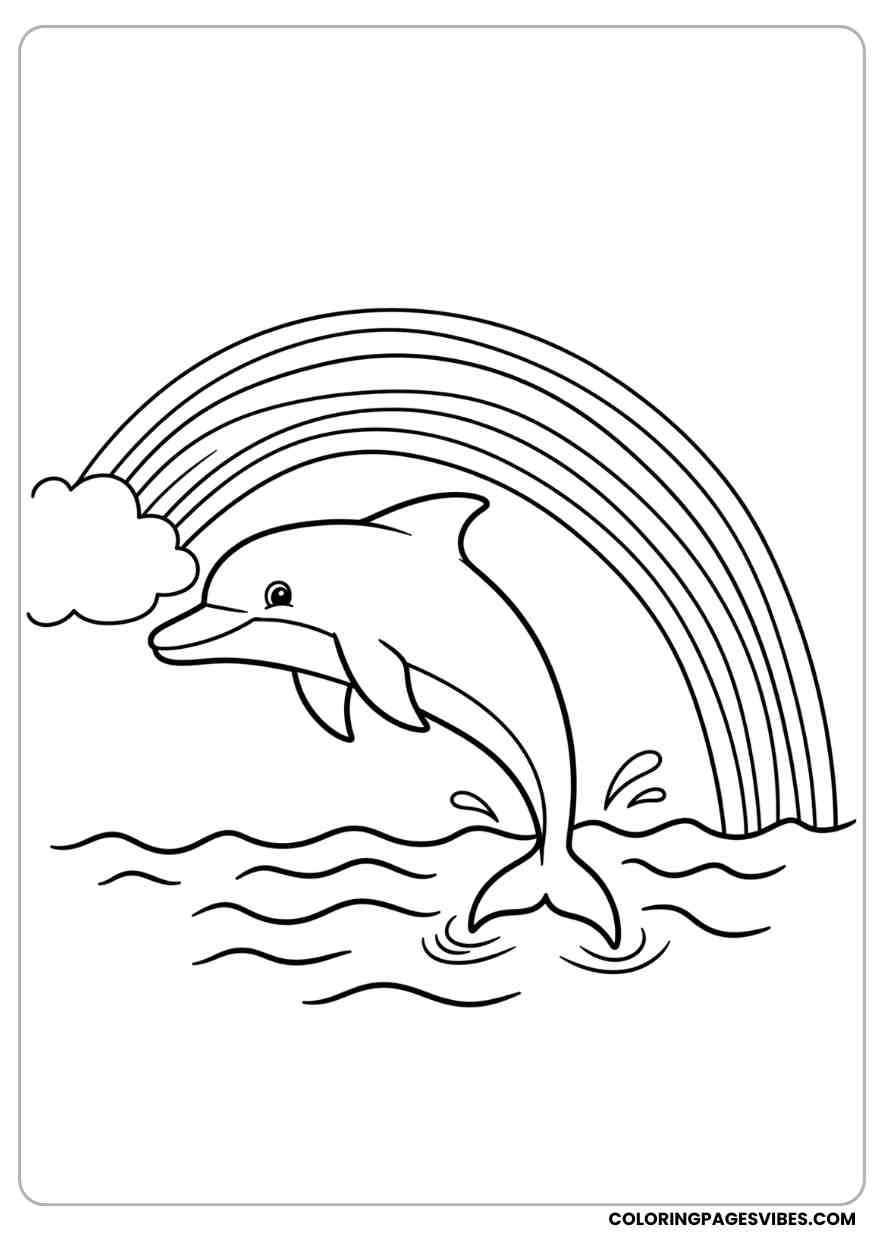 Playful Dolphin Jumping With a Rainbow Coloring Page