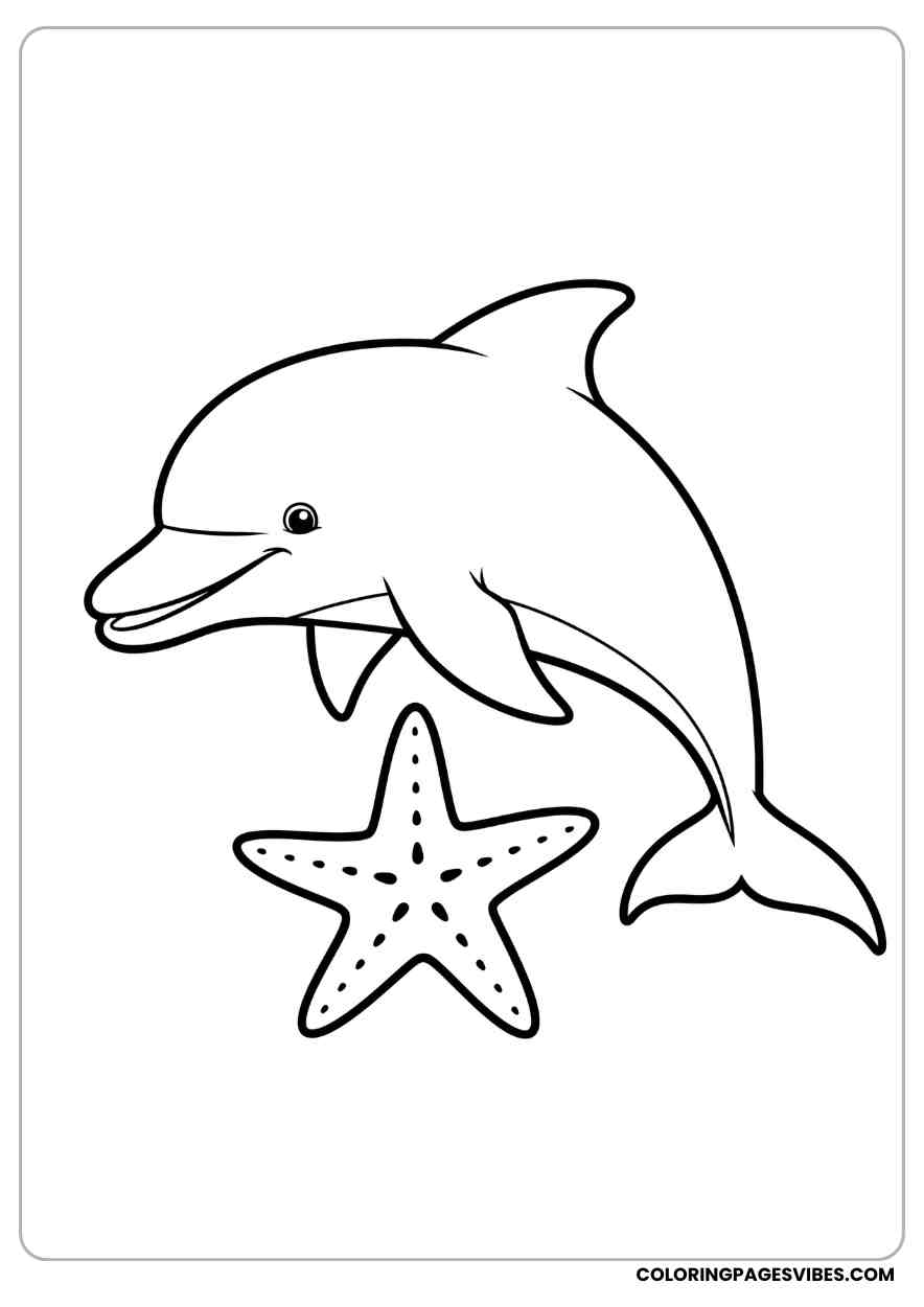 Dolphin and Starfish Coloring Page