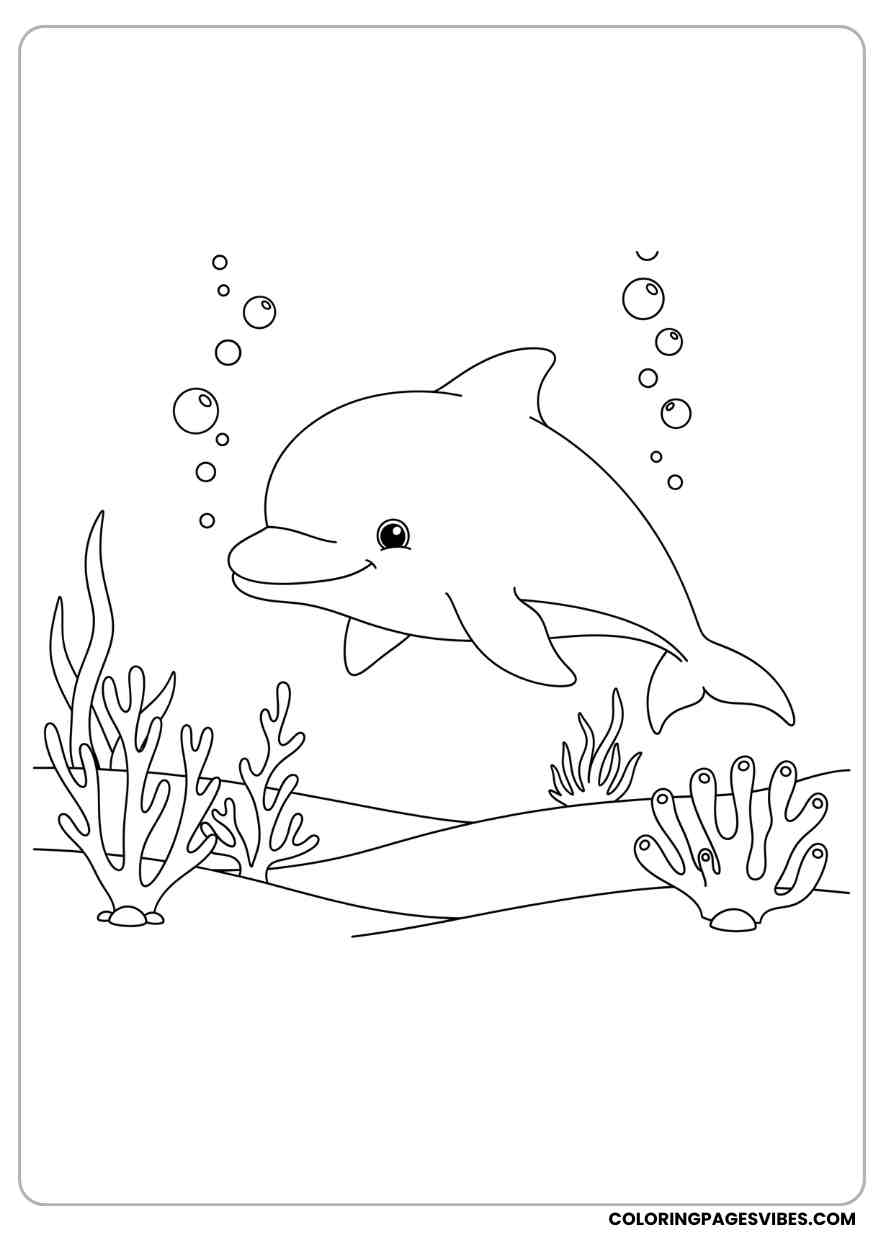 Underwater Dolphin Coloring Page