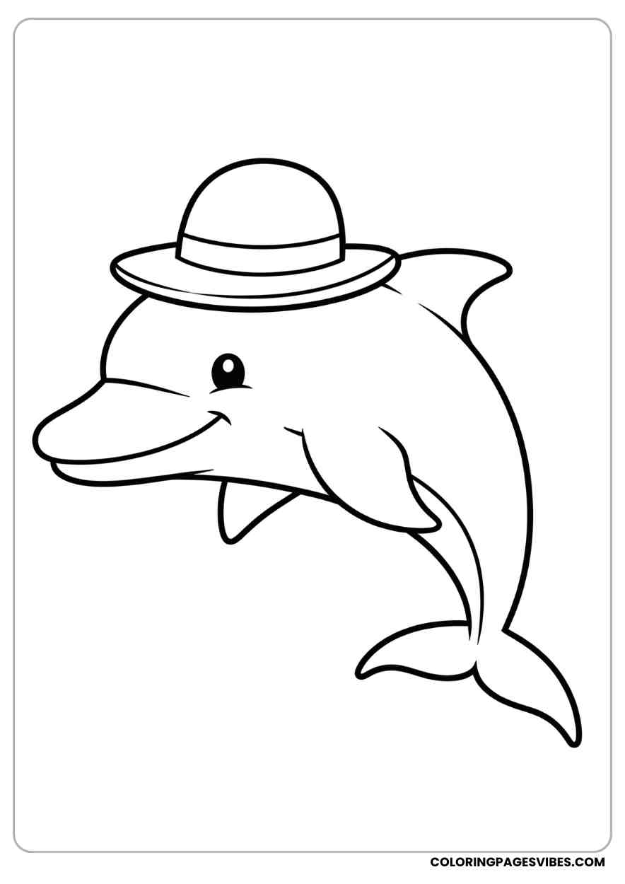 Dolphin With a Hat Coloring Page