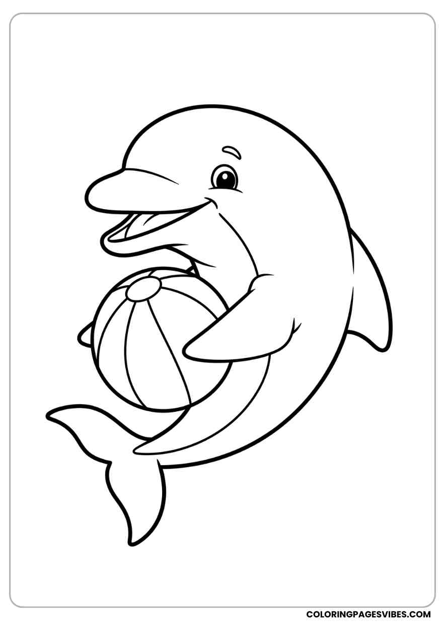 Friendly Dolphin Holding a Beach Ball Coloring Page