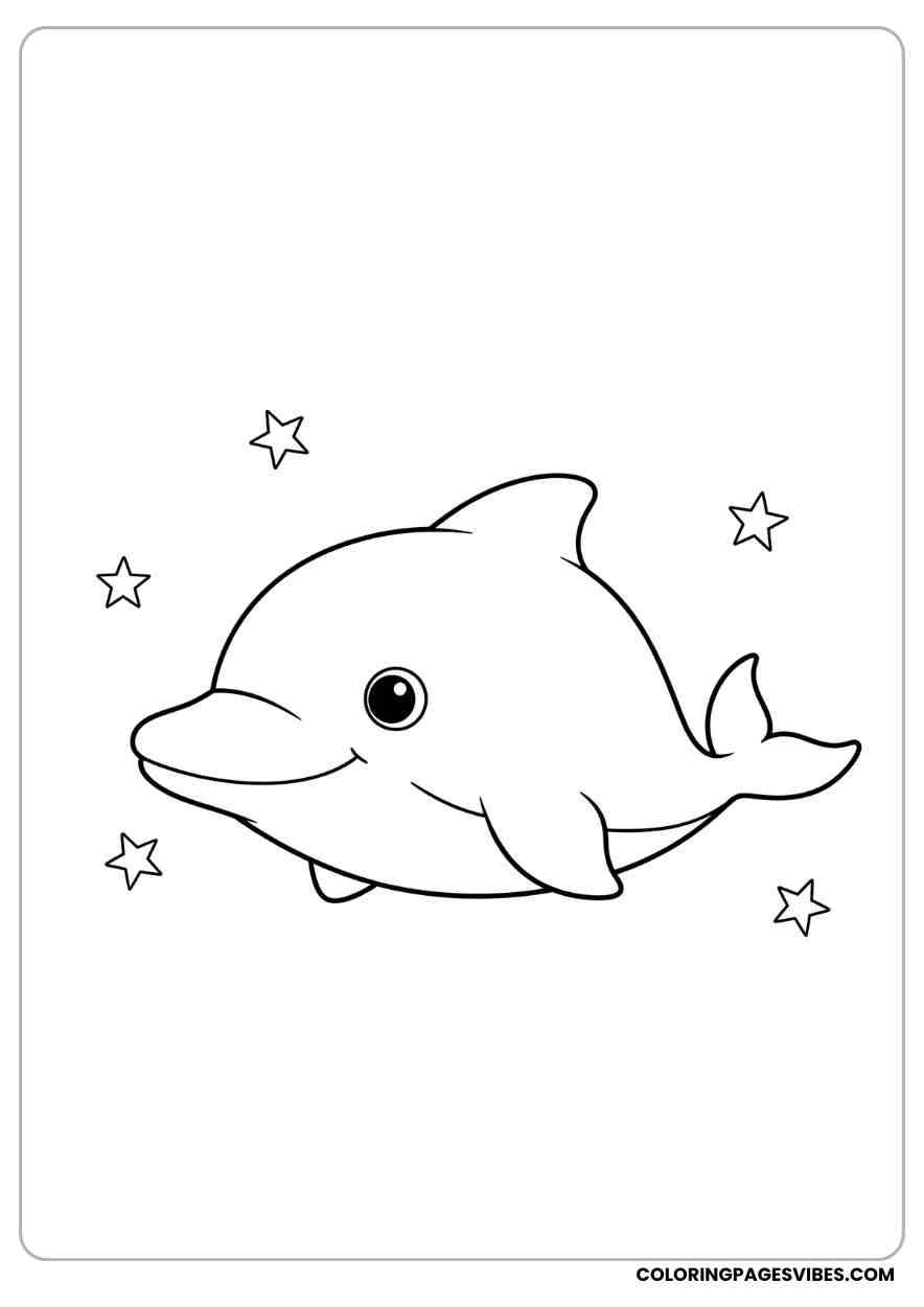 Chubby Dolphin With Stars Coloring Page
