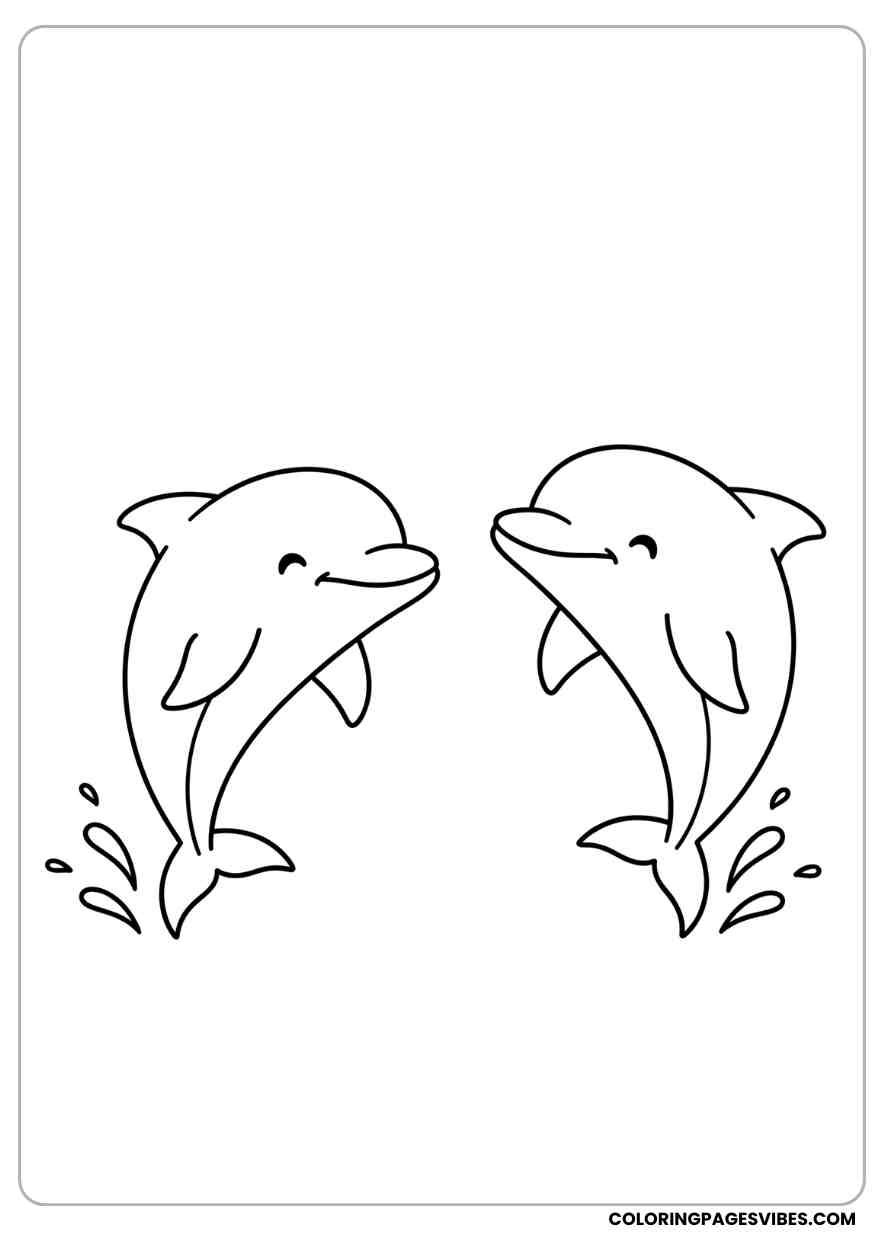 Two Happy Baby Dolphins Jumping Coloring Page