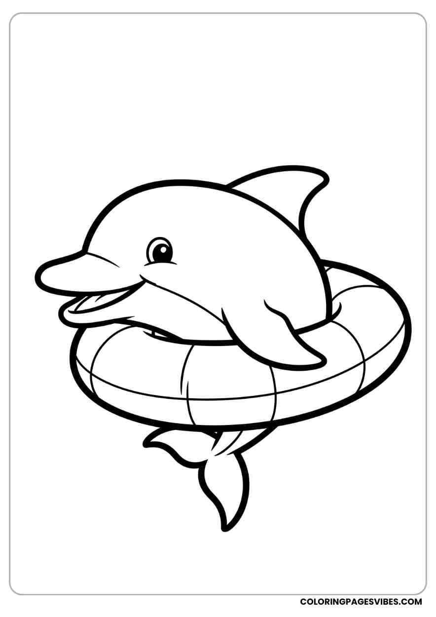 Dolphin With a Float Ring Coloring Page
