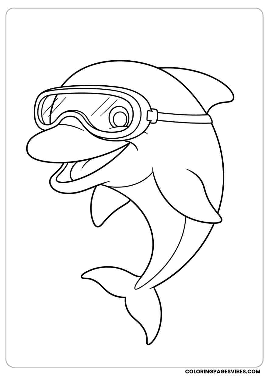 Happy Dolphin With Goggles Coloring Page