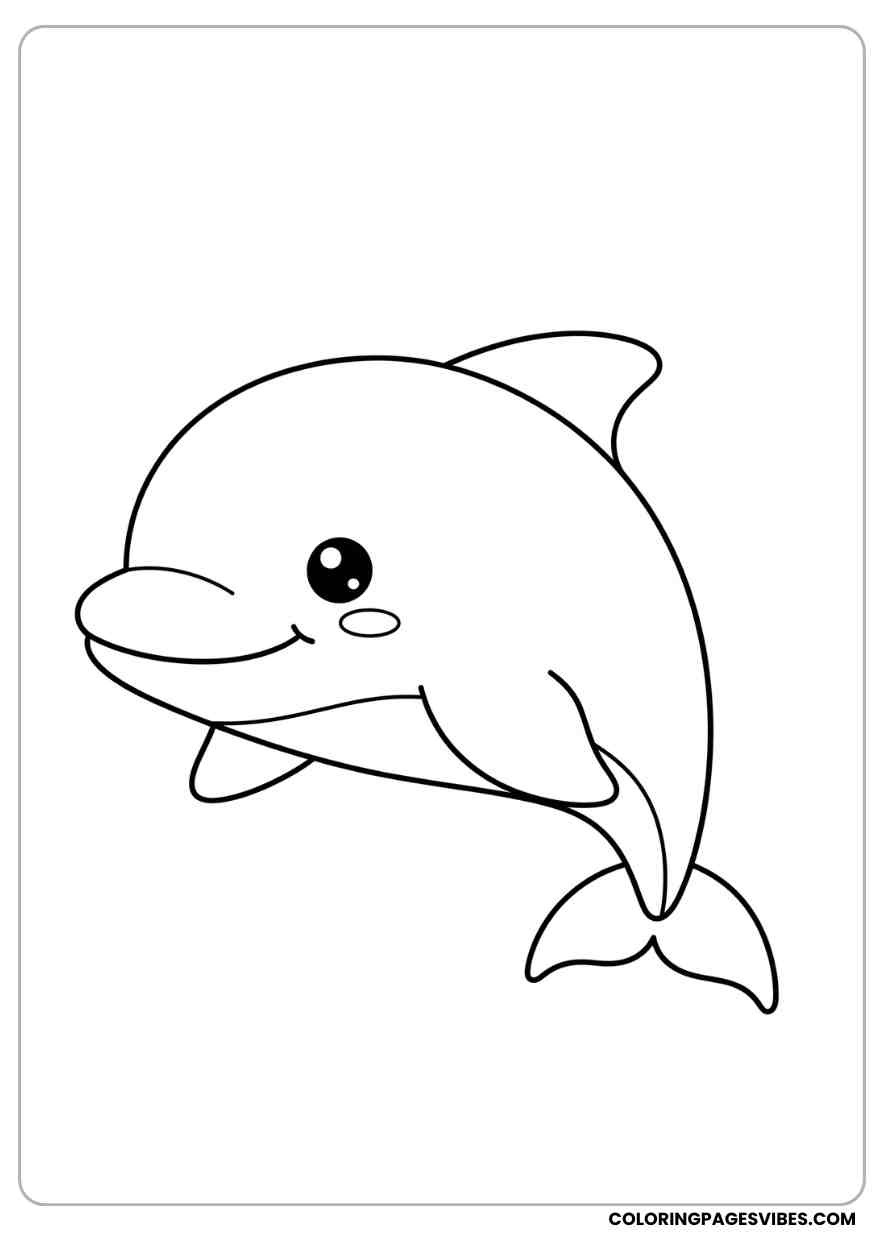 Kawaii Dolphin With Rounded Fins Coloring Page