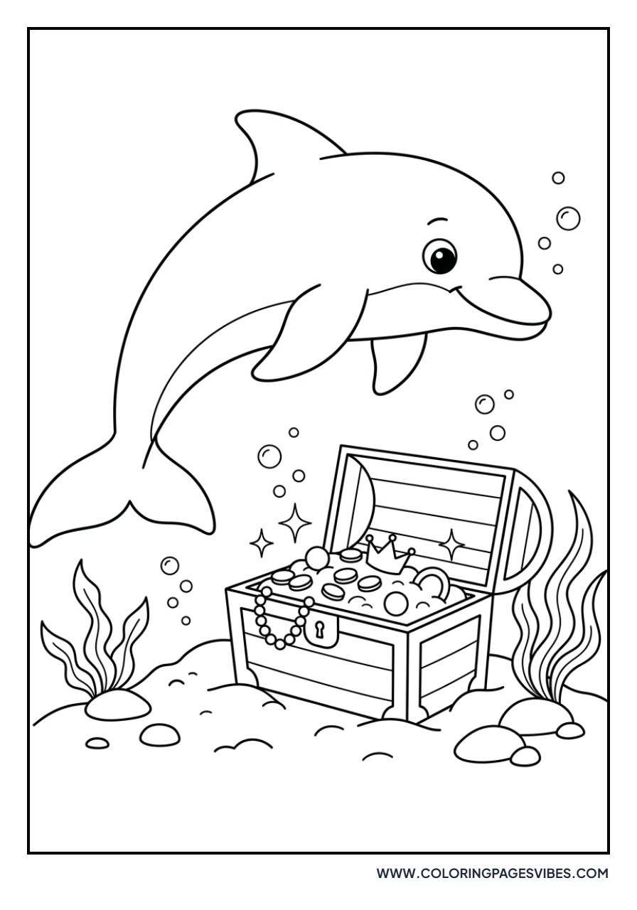 Dolphin Near a Treasure Chest