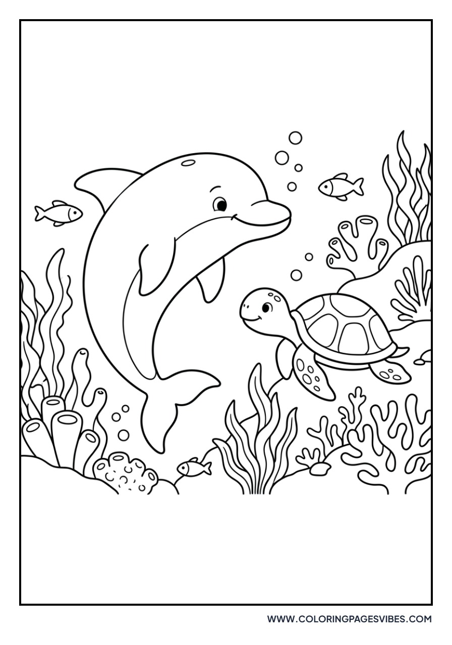 Dolphin with Sea Turtle
