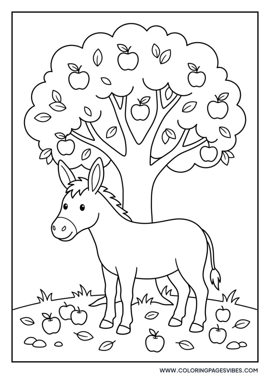 Donkey and Apple Tree