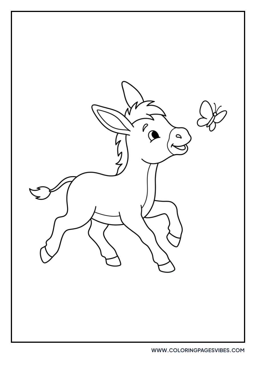 Donkey Foal and Butterfly