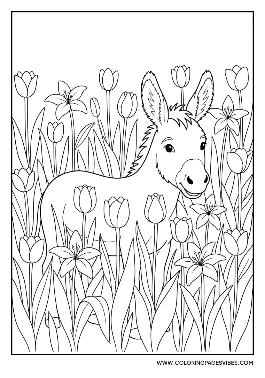 Donkey in a Flower Field