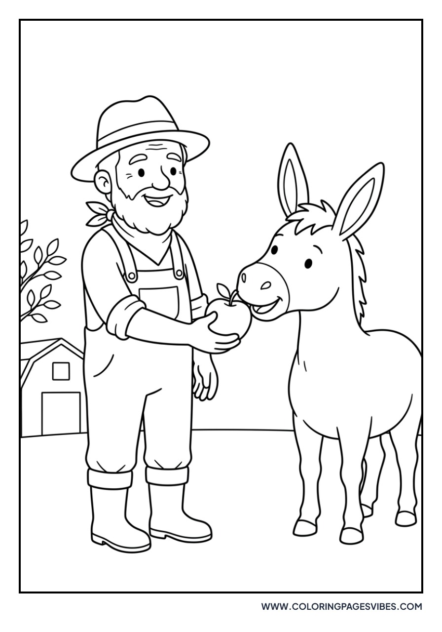 Farmer Feeding Donkey