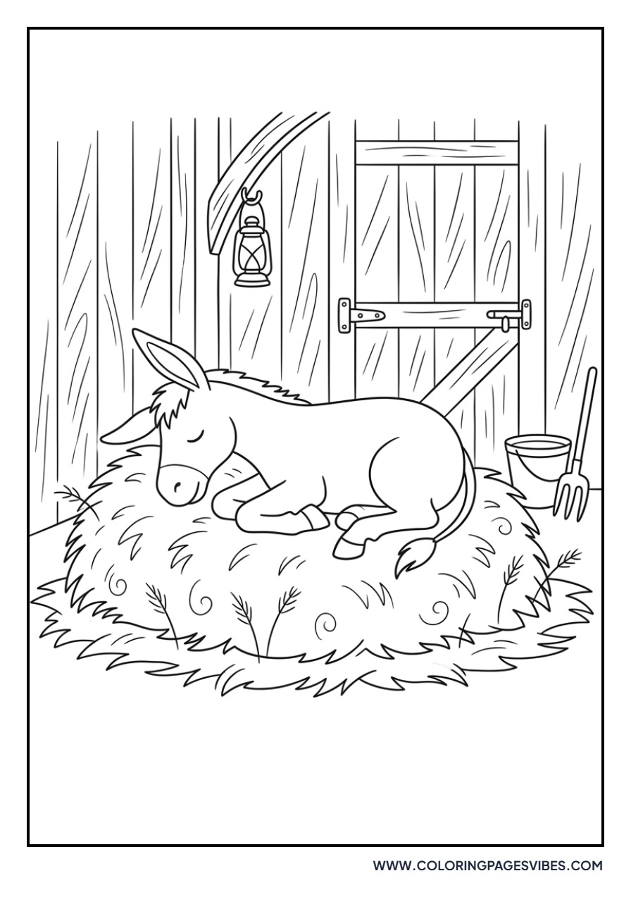 Sleeping Donkey in Hay
