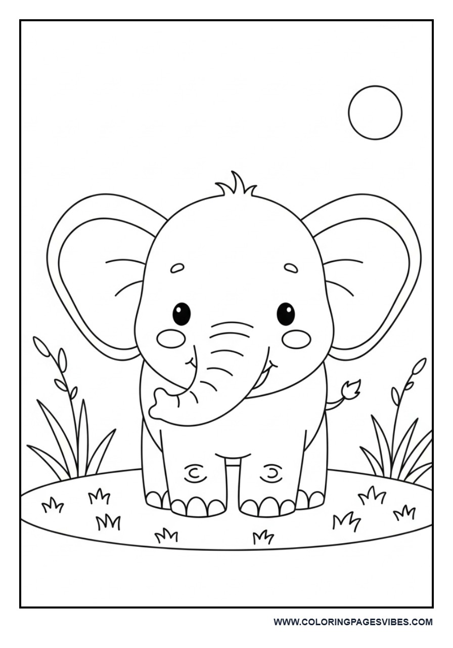 Baby Elephant in Grass Field