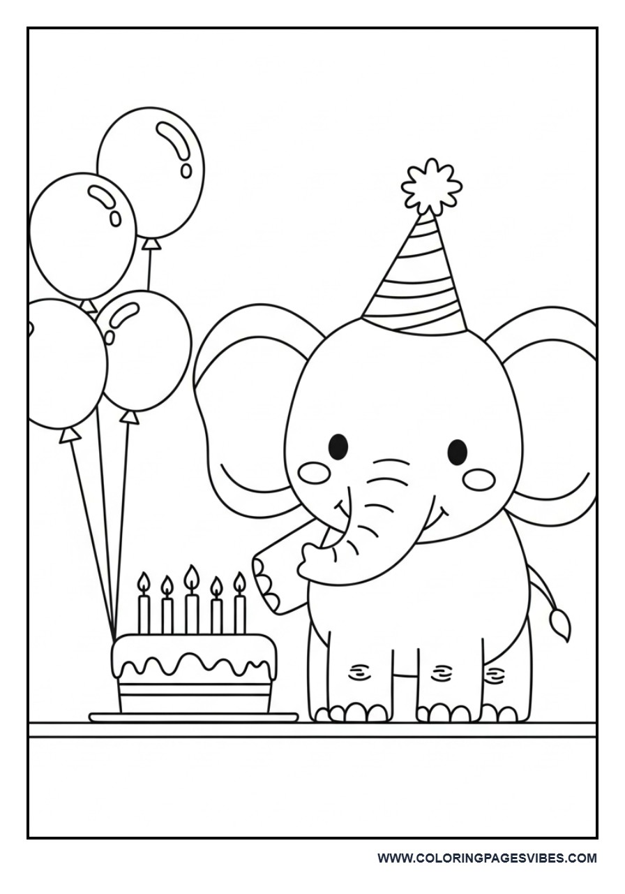 Birthday Elephant with Cake