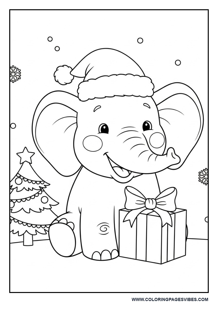 Christmas Elephant with Santa Hat