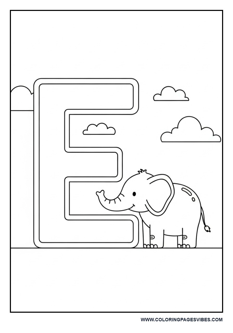 E for Elephant Alphabet Page