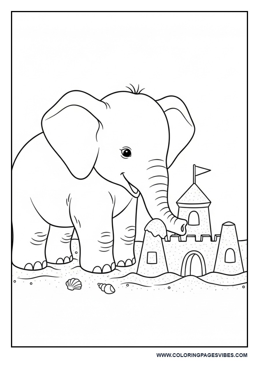 Elephant Building Sandcastle