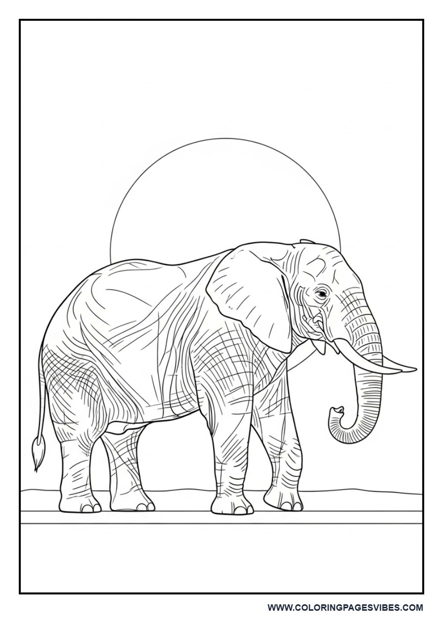 Elephant in Sunset Scene (Simple Version)