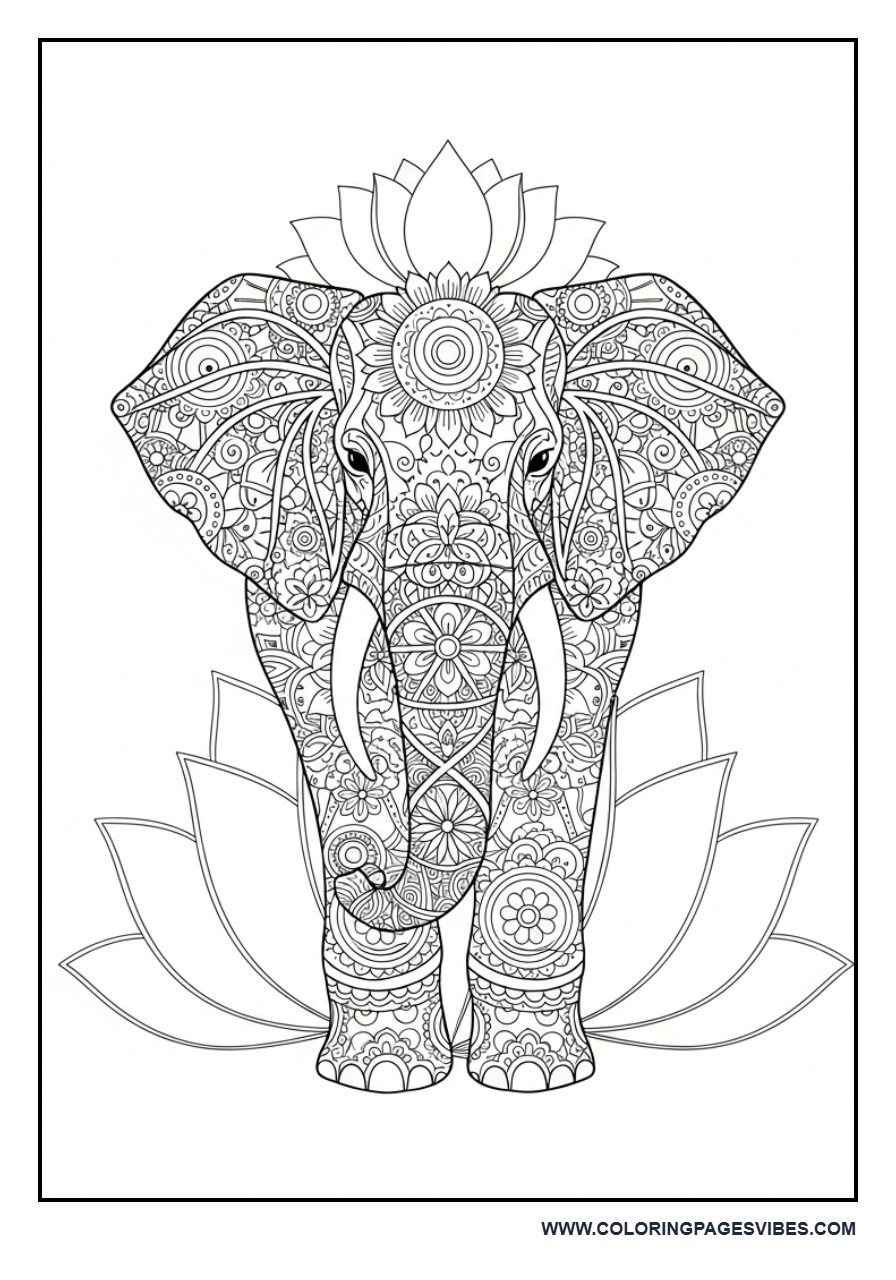 Elephant Mandala with Lotus Elements