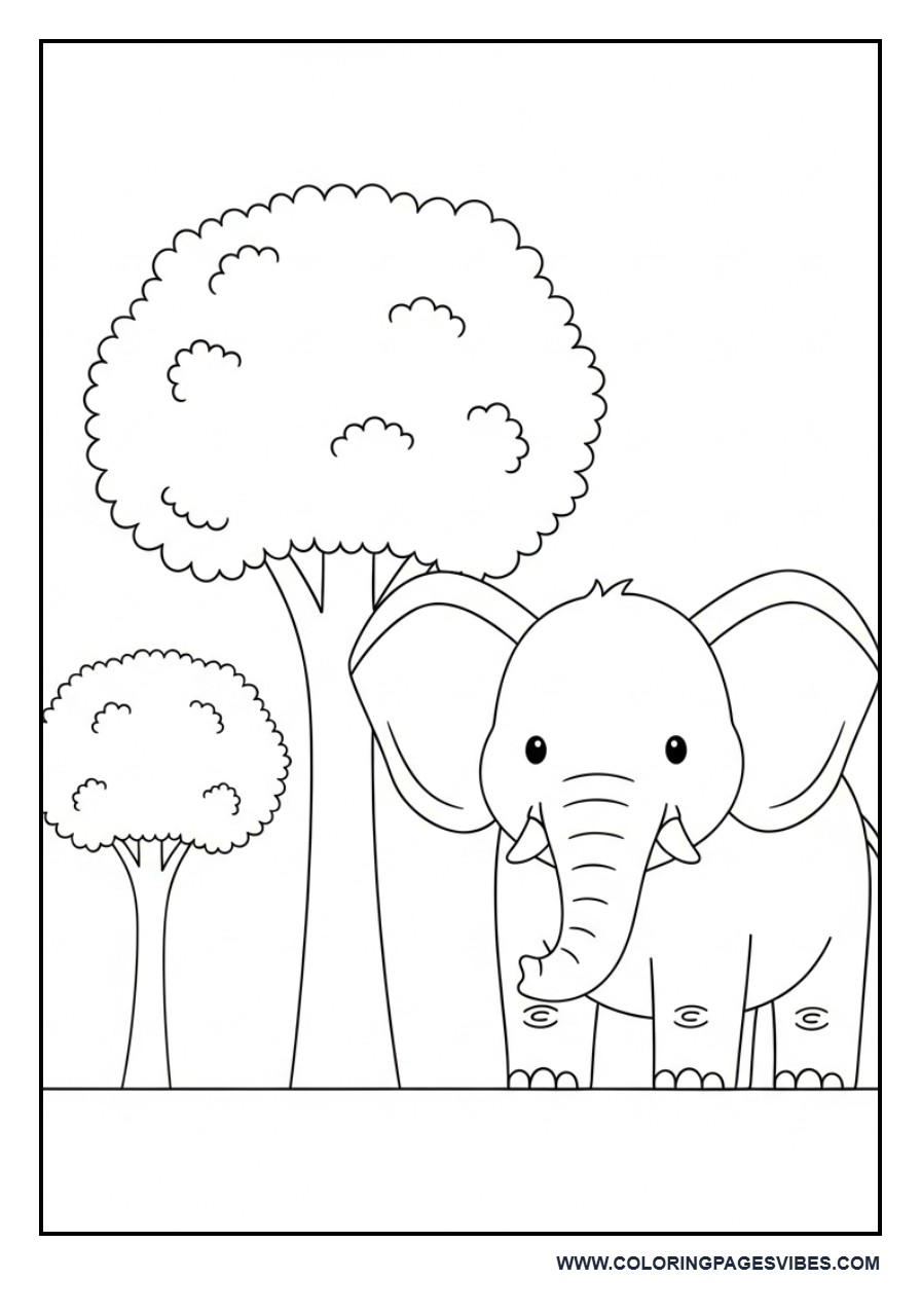 Elephant Near a Tree