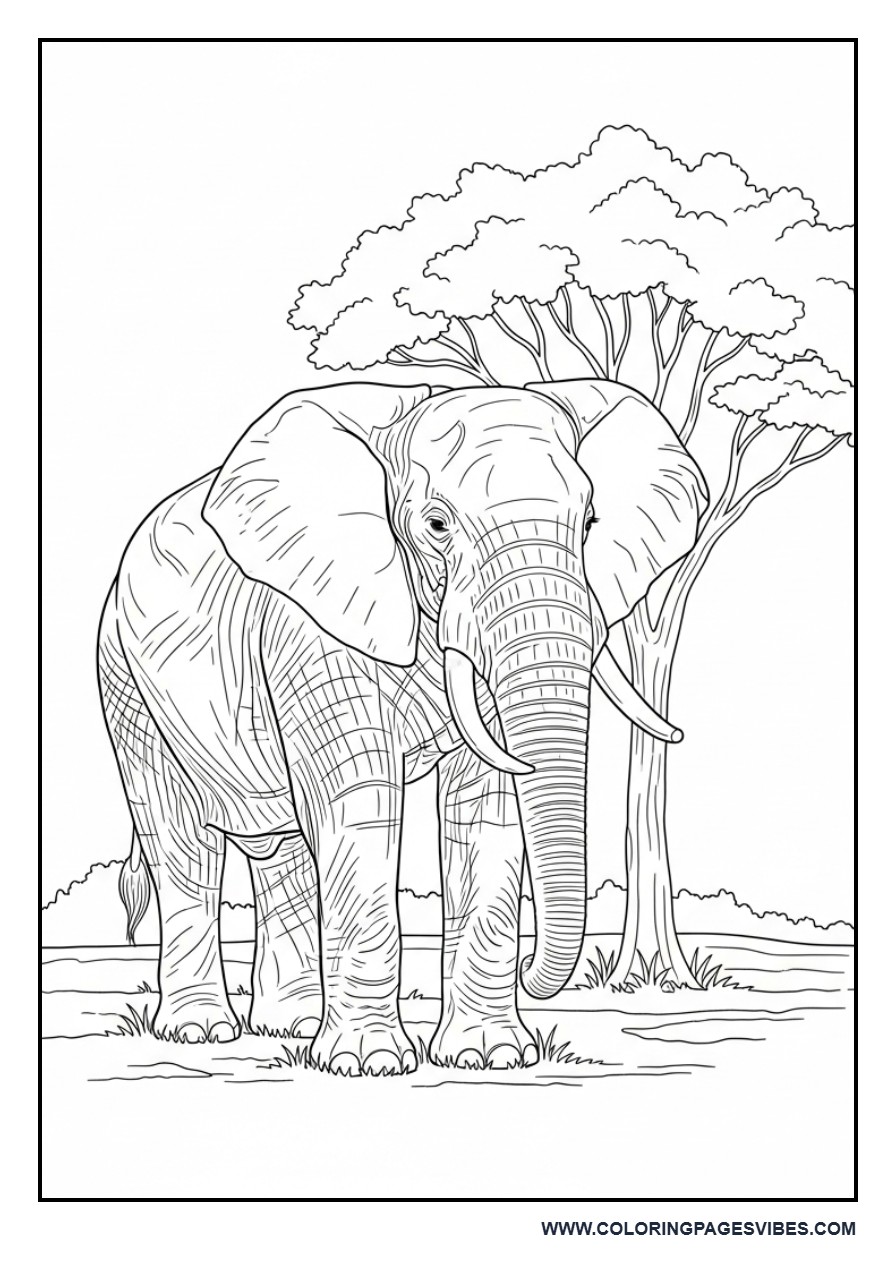 Elephant Near Tree in Wild