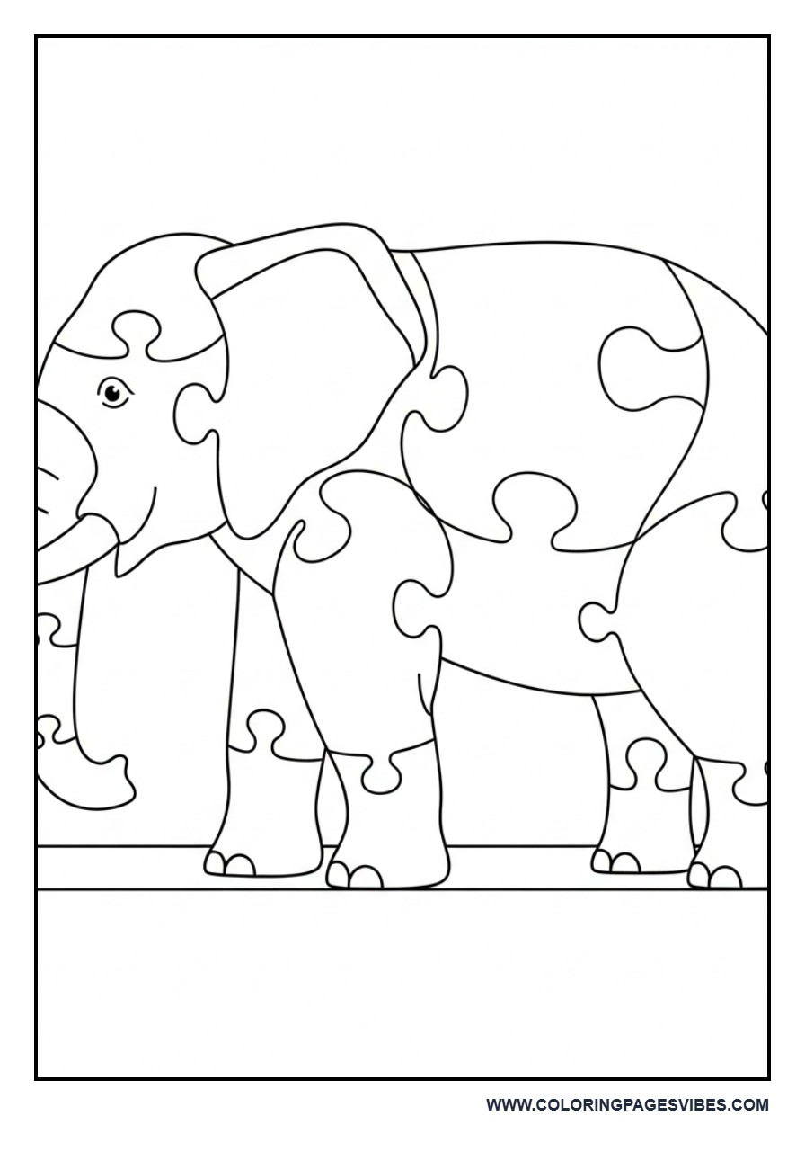 Elephant Puzzle Pieces (Cut & Color Style)