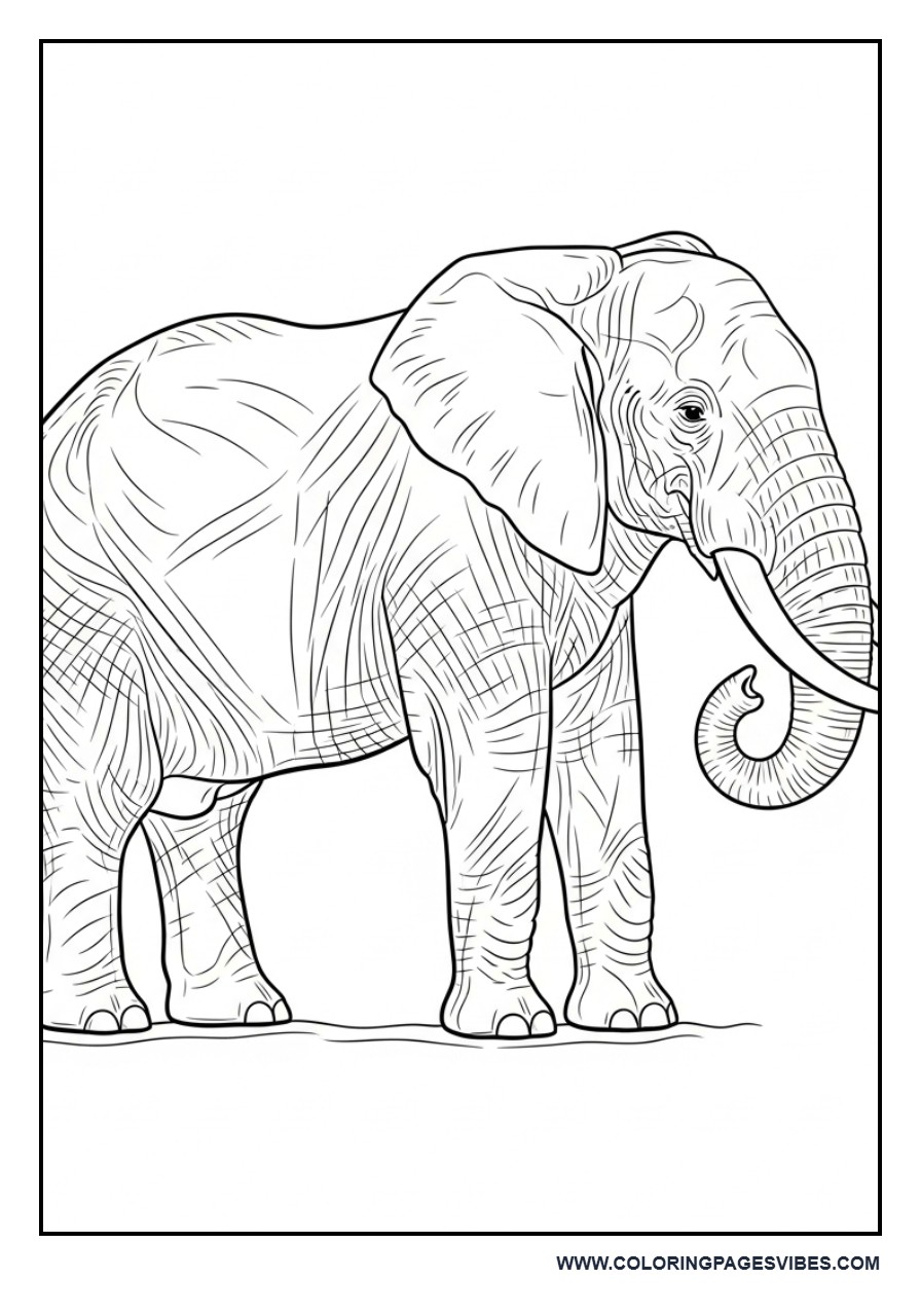 Elephant Side Profile (Detailed Outline)