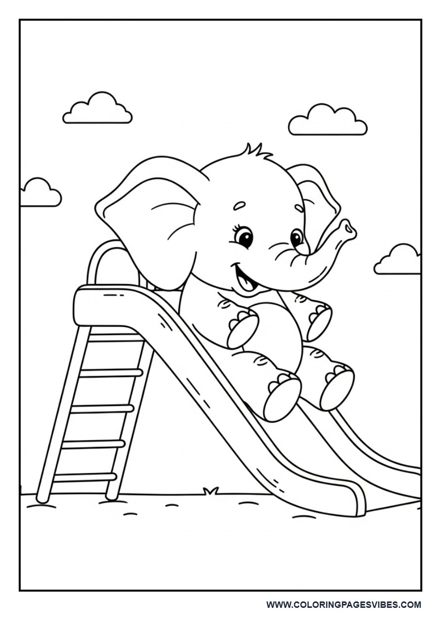 Elephant Sliding (Playground Scene)
