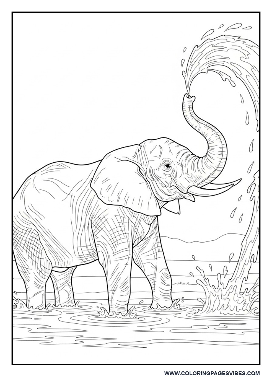 Elephant Splashing Water in River