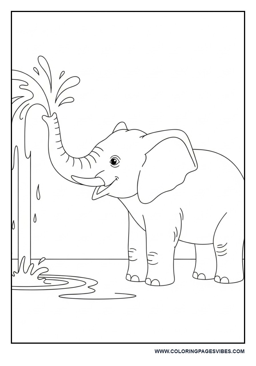 Elephant Splashing Water (Simple Scene)