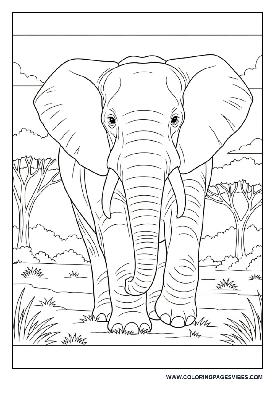 Elephant Walking in Safari Scene