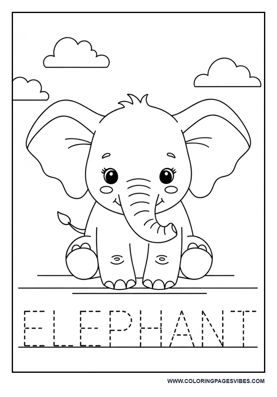 Elephant with Name Tracing Line