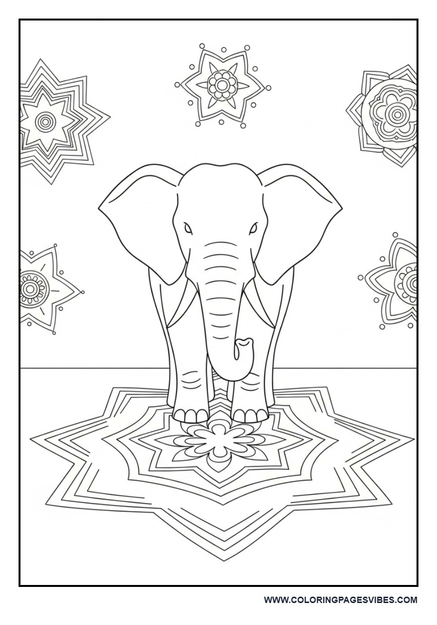 Elephant with Rangoli Patterns