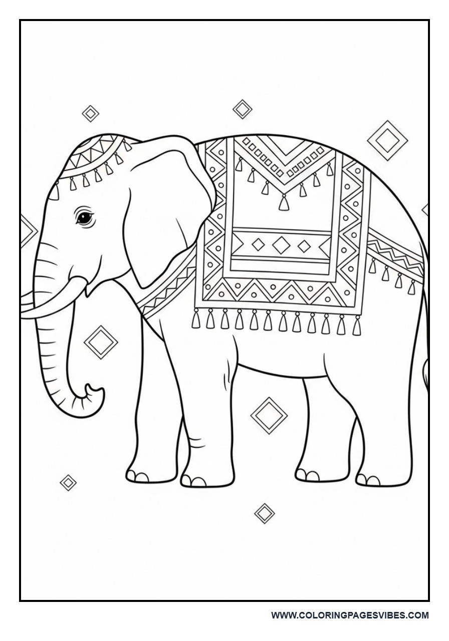 Traditional Elephant with Blanket Design