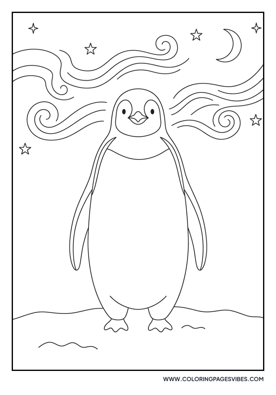 Penguin Under Aurora Borealis