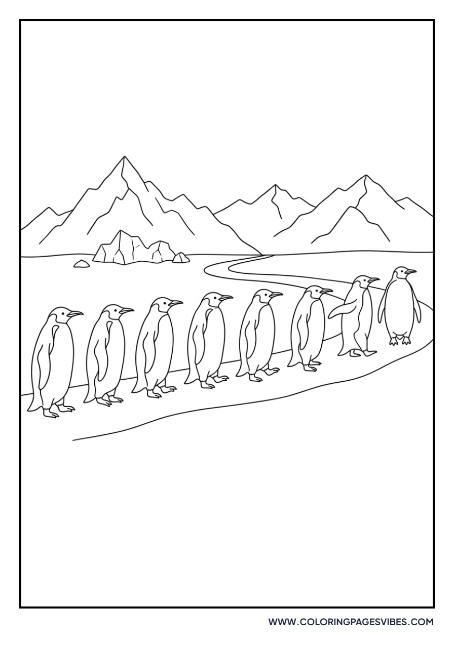 Penguin Walking in Line