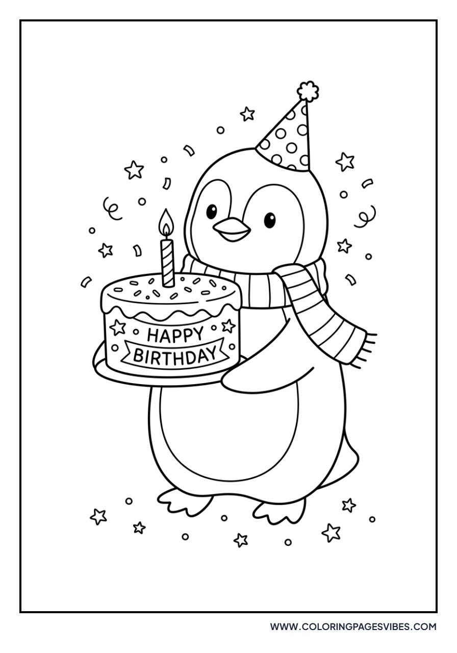 Penguin with a Birthday Cake