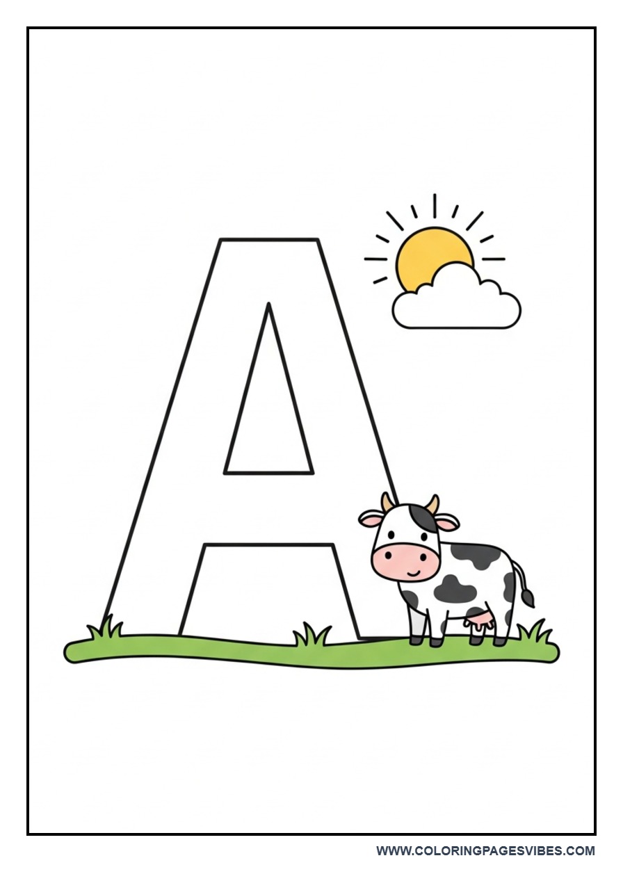 A for Cow Alphabet Coloring Page