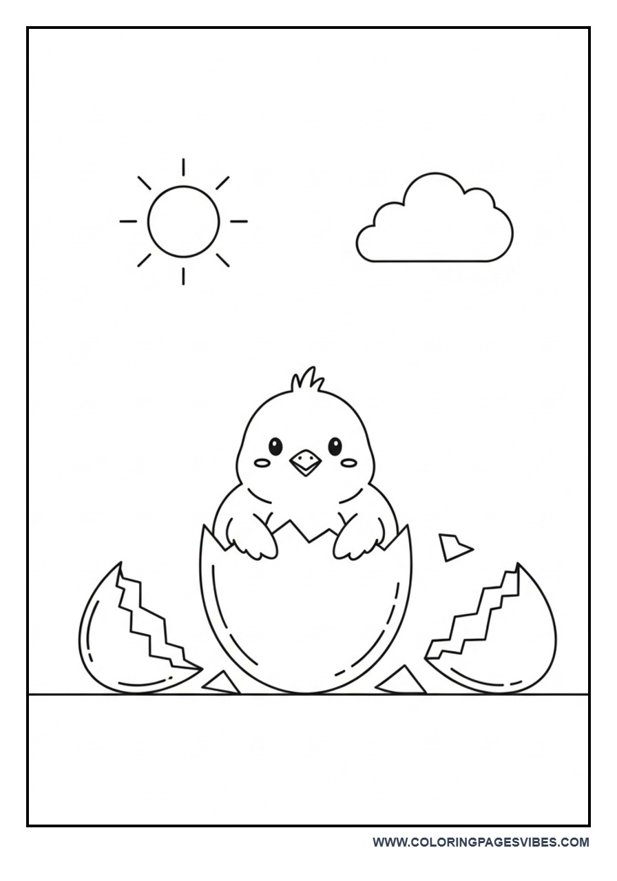 Baby Chicken Hatching Coloring Page