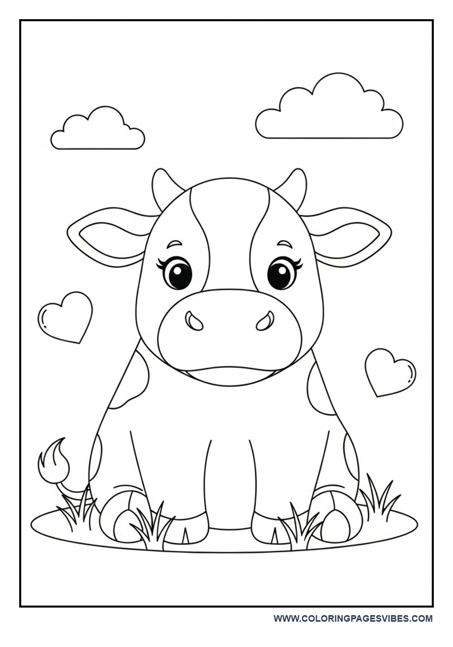 Baby Cow Sitting Coloring Page