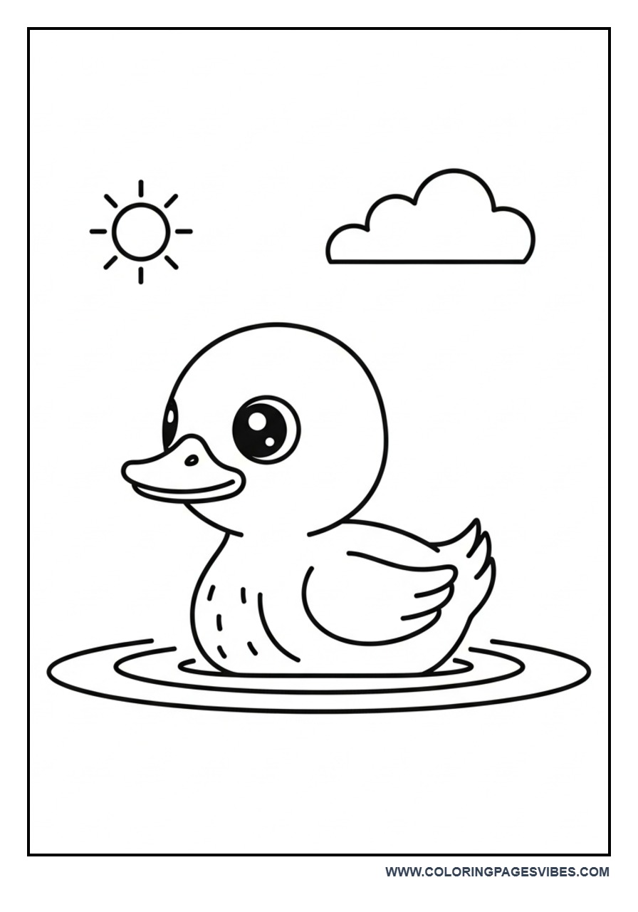 Baby Duck Swimming Coloring Page