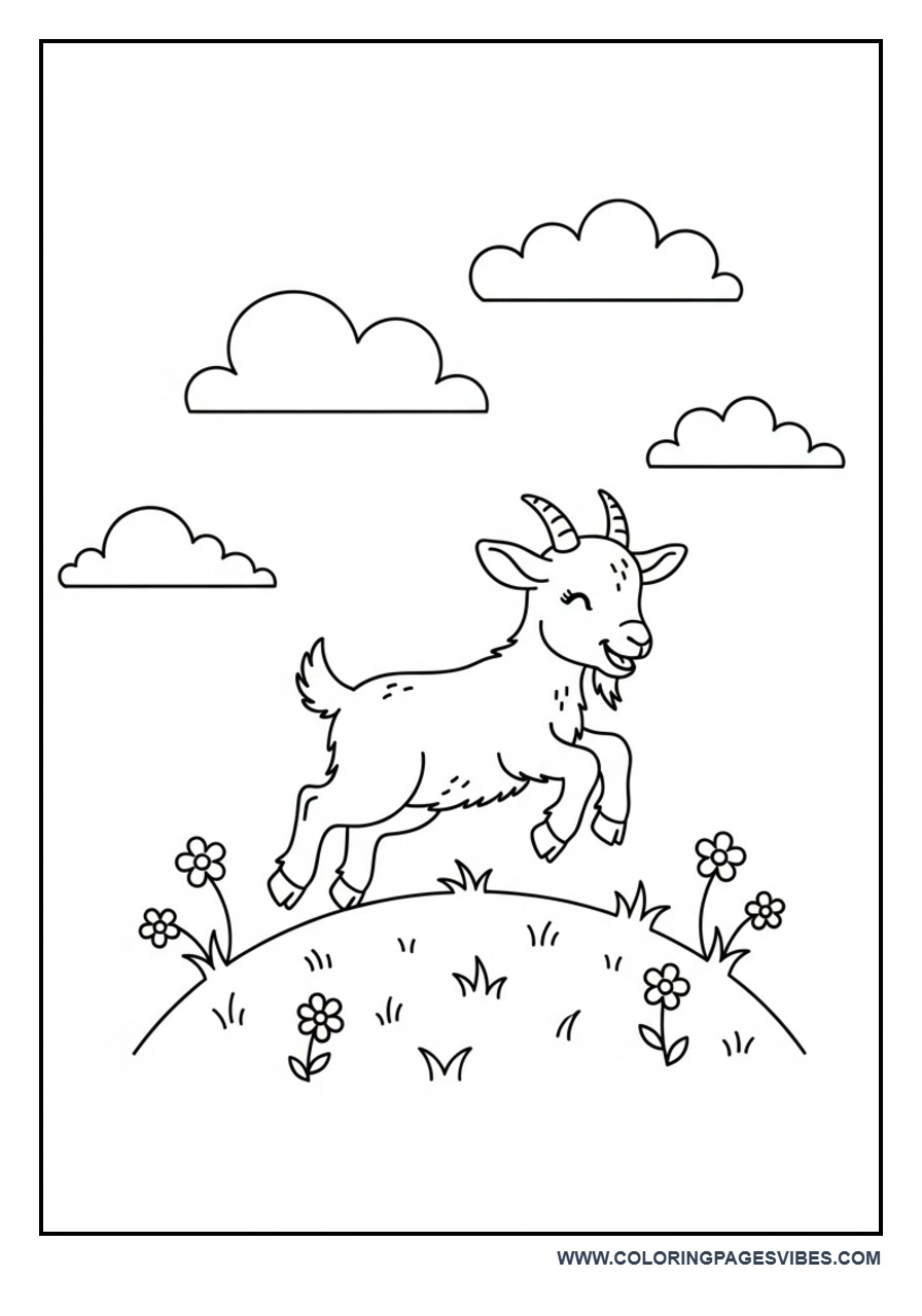 Baby Goat Jumping Coloring Page